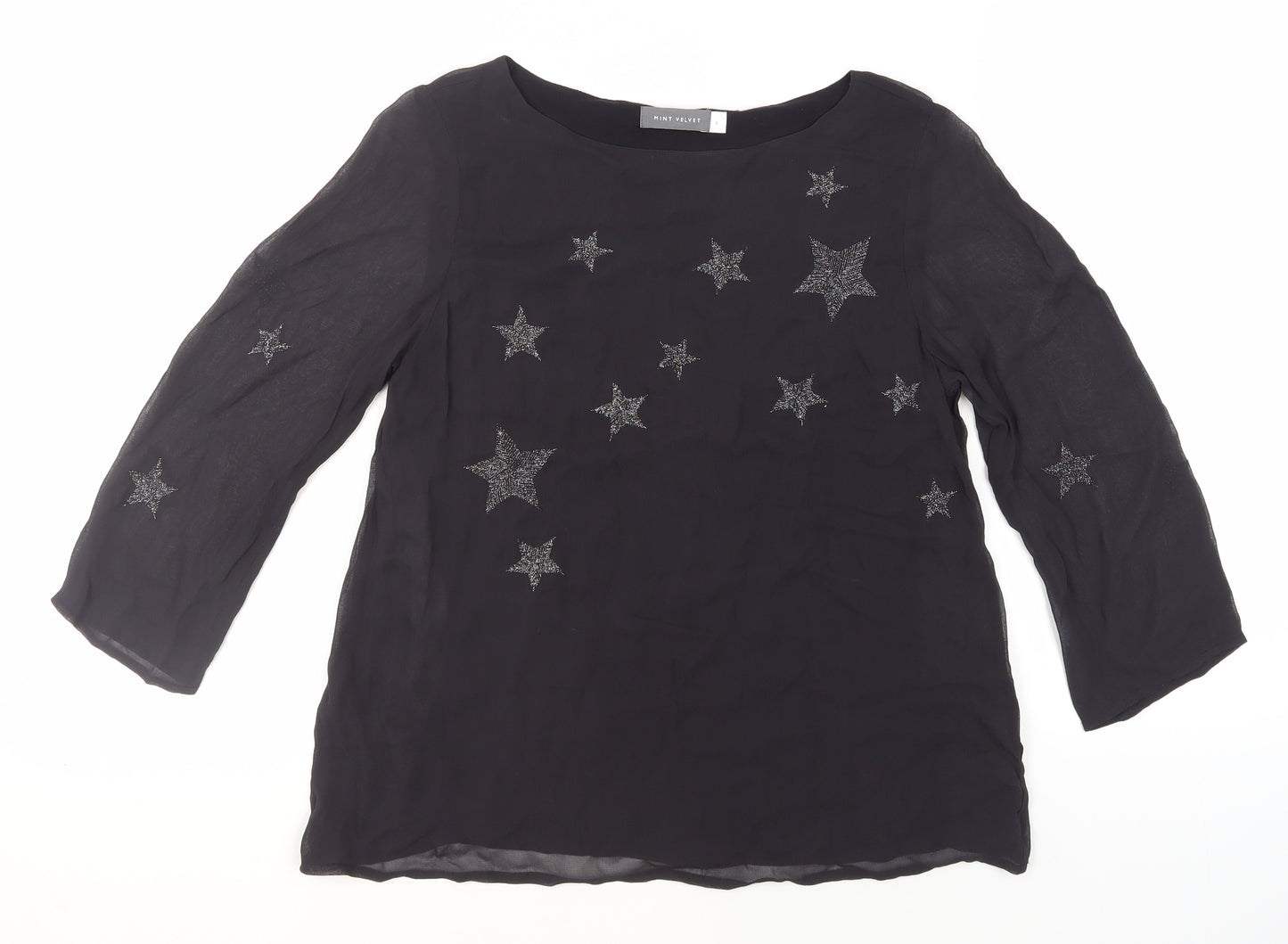 Mint Velvet Women's Black Embroidered Blouse Size 8