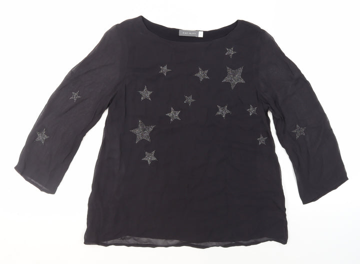 Mint Velvet Women's Black Embroidered Blouse Size 8