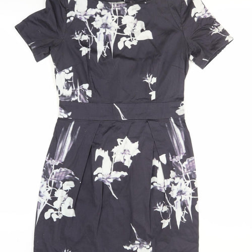 French Connection Women's Black Floral A-Line Dress Size 12