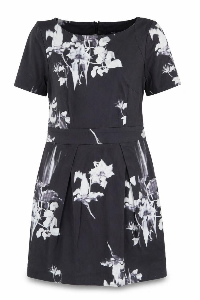 French Connection Women's Black Floral A-Line Dress Size 12