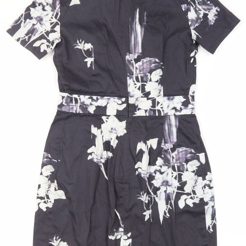 French Connection Women's Black Floral A-Line Dress Size 12