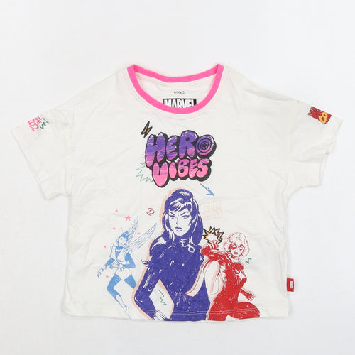 Marvel Girls Ivory 100% Cotton Basic T-Shirt Size 2-3 Years Crew Neck Pullover - Hero Vibes