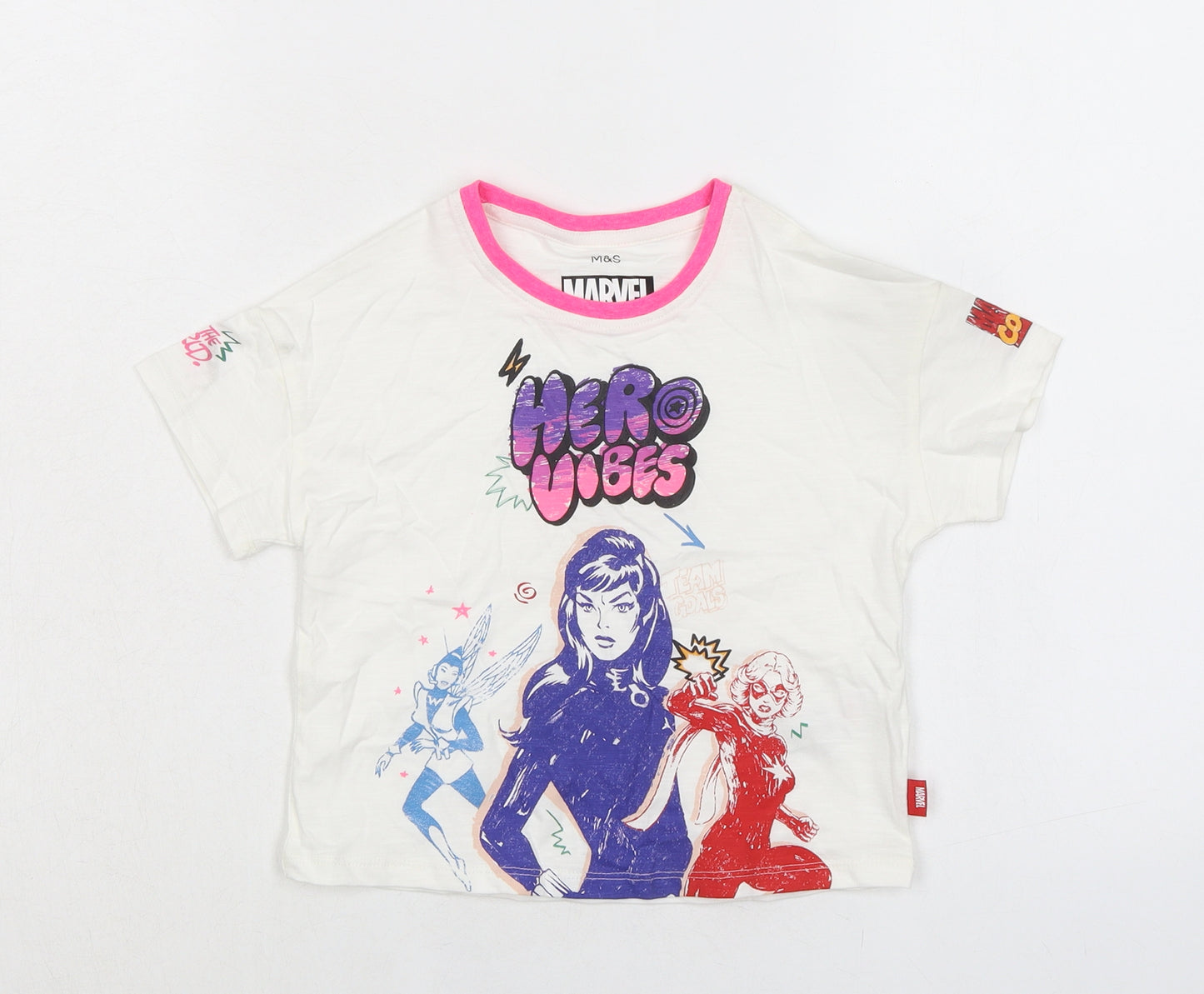 Marvel Girls Ivory 100% Cotton Basic T-Shirt Size 2-3 Years Crew Neck Pullover - Hero Vibes