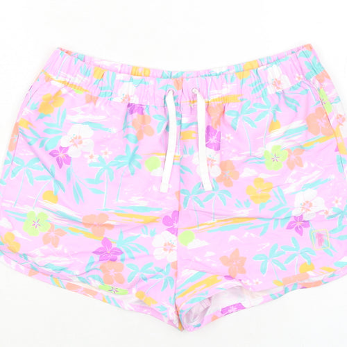 Marks and Spencer Girls Pink Floral 100% Polyester Bermuda Shorts Size 12-13 Years L3 in Regular Tie