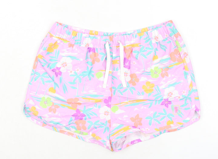 Marks and Spencer Girls Pink Floral 100% Polyester Bermuda Shorts Size 12-13 Years L3 in Regular Tie