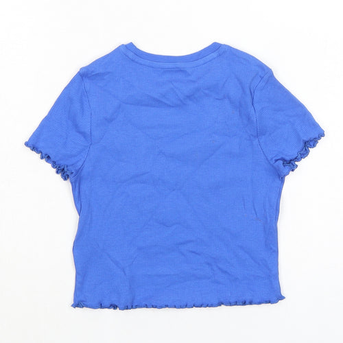 Marks and Spencer Girls Blue Cotton Basic T-Shirt Size 5-6 Years Crew Neck Pullover - Ribbed, Aloha Sunny Days