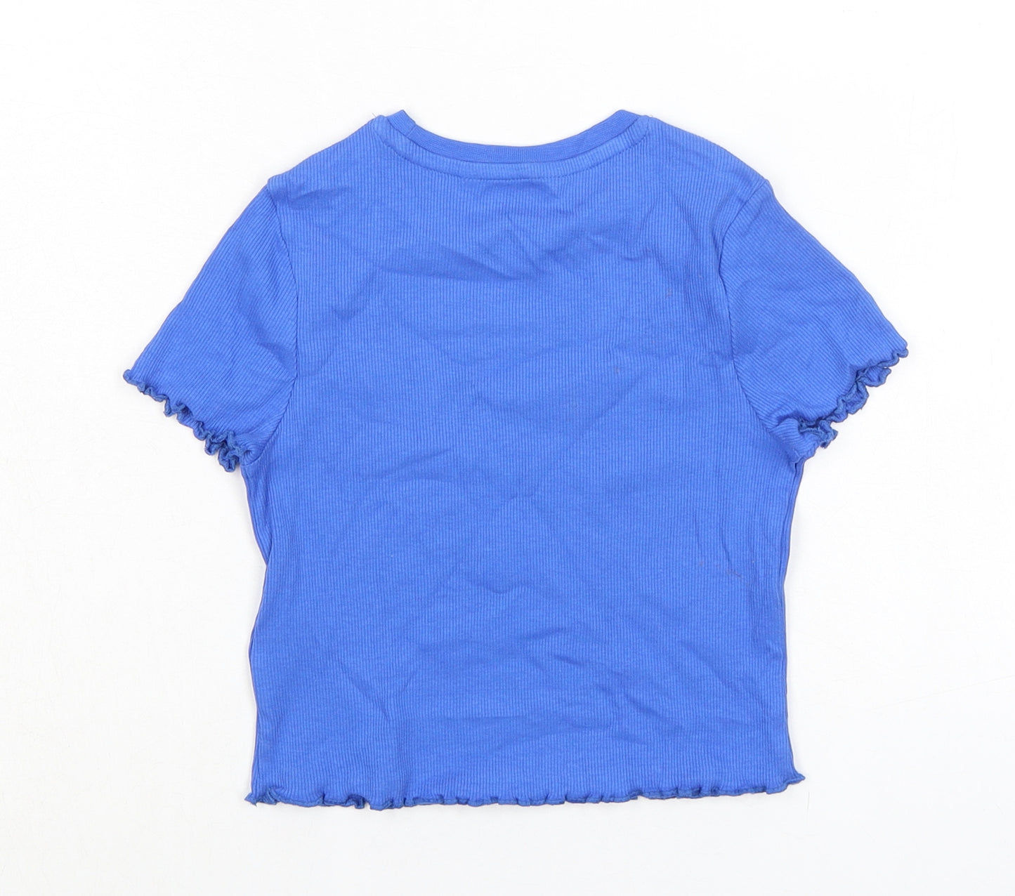 Marks and Spencer Girls Blue Cotton Basic T-Shirt Size 5-6 Years Crew Neck Pullover - Ribbed, Aloha Sunny Days