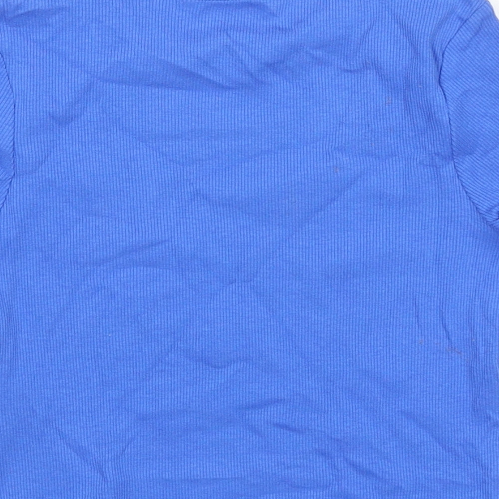 Marks and Spencer Girls Blue Cotton Basic T-Shirt Size 5-6 Years Crew Neck Pullover - Ribbed, Aloha Sunny Days