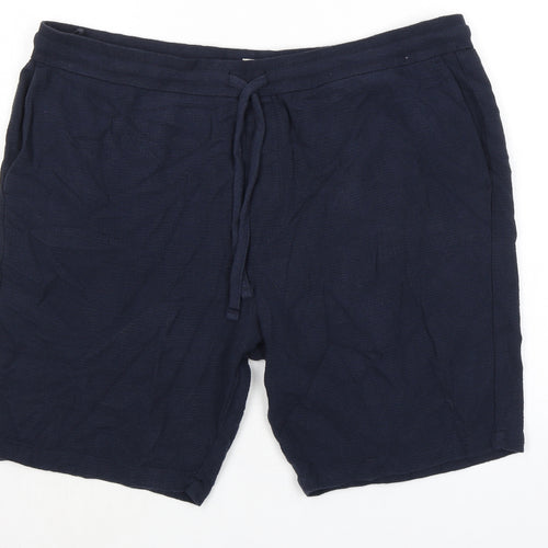 Marks and Spencer Mens Blue Cotton Sweat Shorts Size XL L8 in Regular Tie