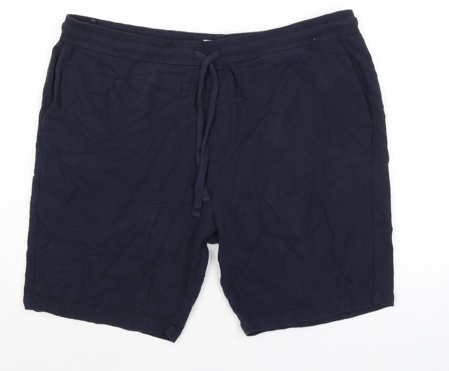 Marks and Spencer Mens Blue Cotton Sweat Shorts Size XL L8 in Regular Tie