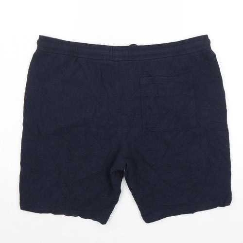 Marks and Spencer Mens Blue Cotton Sweat Shorts Size XL L8 in Regular Tie