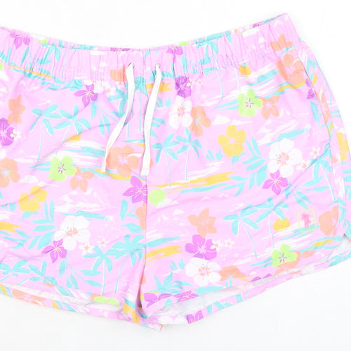 Marks and Spencer Girls Purple Floral 100% Polyester Bermuda Shorts Size 13-14 Years L3 in Regular Tie