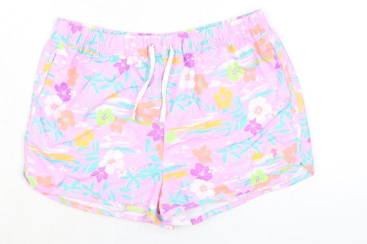 Marks and Spencer Girls Purple Floral 100% Polyester Bermuda Shorts Size 13-14 Years L3 in Regular Tie