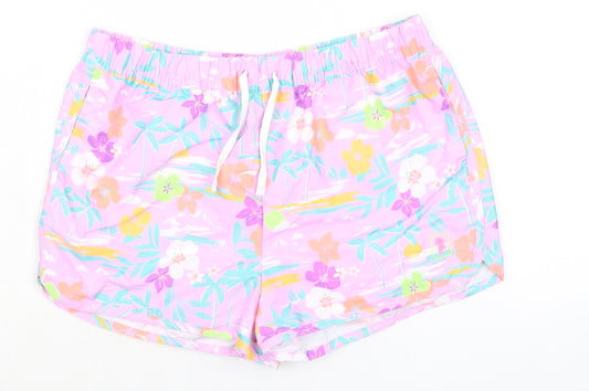 Marks and Spencer Girls Purple Floral 100% Polyester Bermuda Shorts Size 13-14 Years L3 in Regular Tie