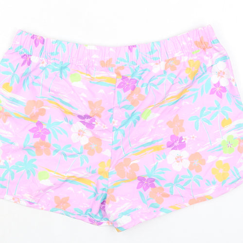 Marks and Spencer Girls Purple Floral 100% Polyester Bermuda Shorts Size 13-14 Years L3 in Regular Tie