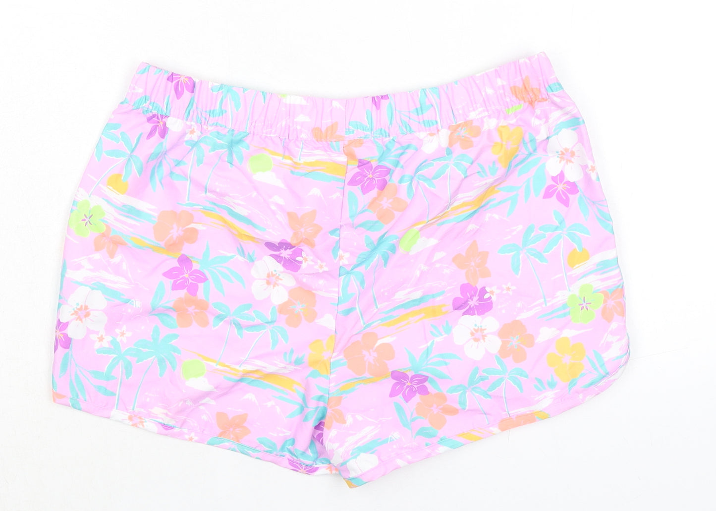 Marks and Spencer Girls Purple Floral 100% Polyester Bermuda Shorts Size 13-14 Years L3 in Regular Tie