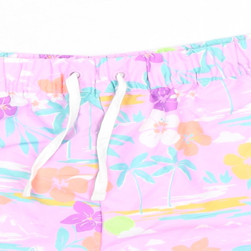 Marks and Spencer Girls Purple Floral 100% Polyester Bermuda Shorts Size 13-14 Years L3 in Regular Tie