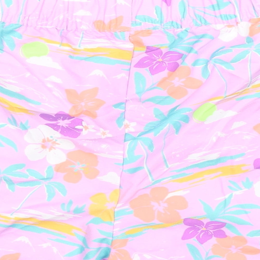 Marks and Spencer Girls Purple Floral 100% Polyester Bermuda Shorts Size 13-14 Years L3 in Regular Tie