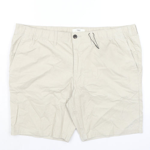 Marks and Spencer Mens Beige Cotton Chino Shorts Size 2XL L9 in Regular Zip