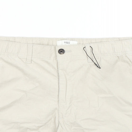 Marks and Spencer Mens Beige Cotton Chino Shorts Size 2XL L9 in Regular Zip