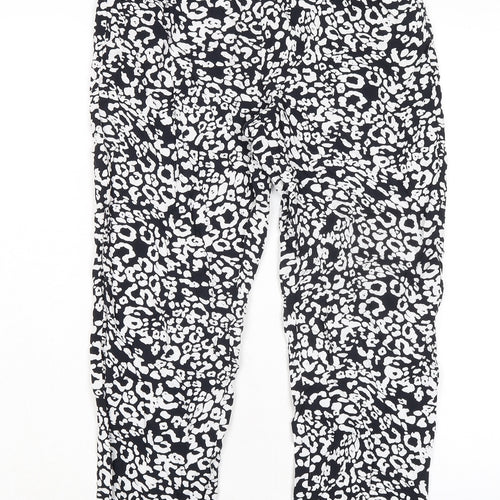 Marks and Spencer Womens Black Animal Print Viscose Trousers Size 8 L28 in Regular