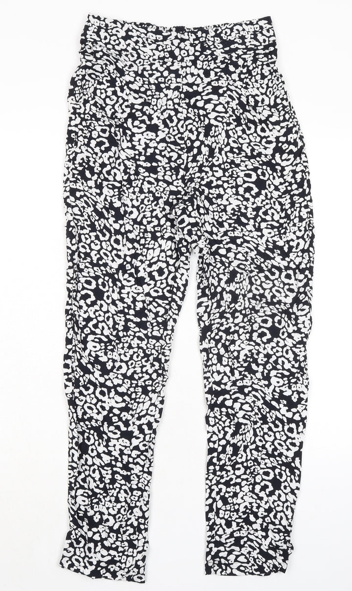 Marks and Spencer Womens Black Animal Print Viscose Trousers Size 8 L28 in Regular