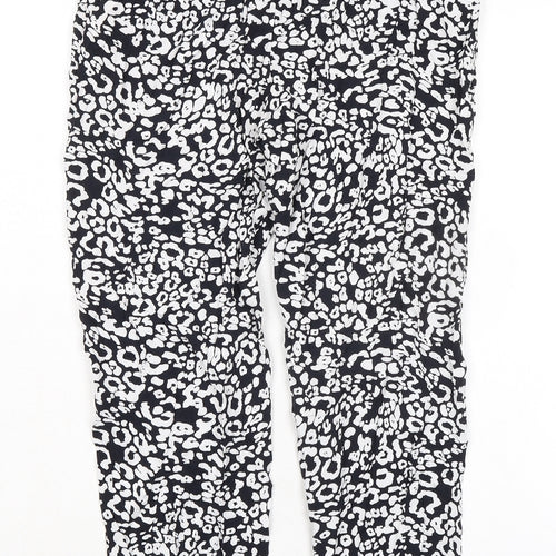 Marks and Spencer Womens Black Animal Print Viscose Trousers Size 8 L28 in Regular