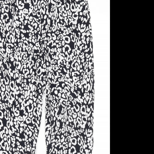 Marks and Spencer Womens Black Animal Print Viscose Trousers Size 8 L28 in Regular