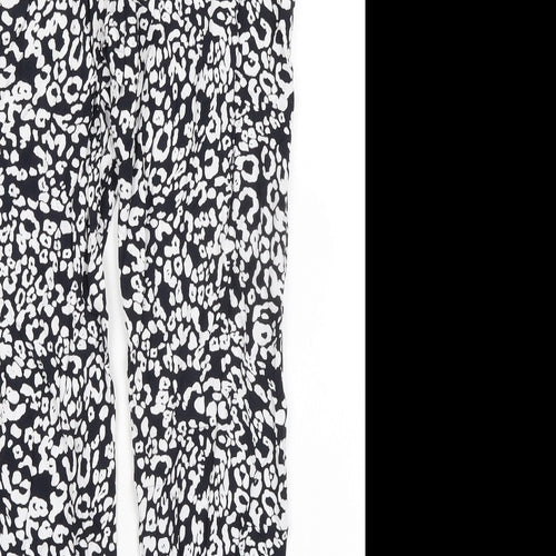 Marks and Spencer Womens Black Animal Print Viscose Trousers Size 8 L28 in Regular