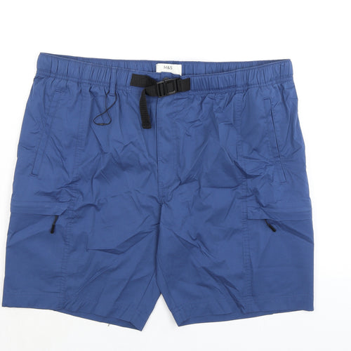 Marks and Spencer Mens Blue Cotton Cargo Shorts Size 42 in L8 in Regular - Zip Pocket
