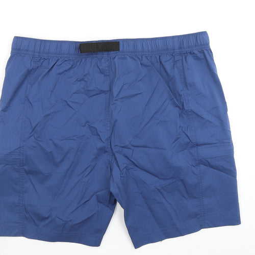 Marks and Spencer Mens Blue Cotton Cargo Shorts Size 42 in L8 in Regular - Zip Pocket