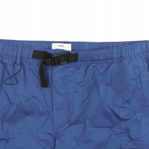 Marks and Spencer Mens Blue Cotton Cargo Shorts Size 42 in L8 in Regular - Zip Pocket