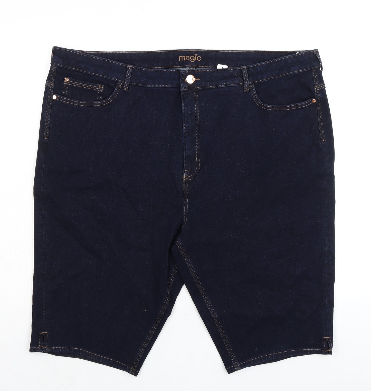 Marks and Spencer Womens Blue Cotton Basic Shorts Size 24 L12 in Regular Zip