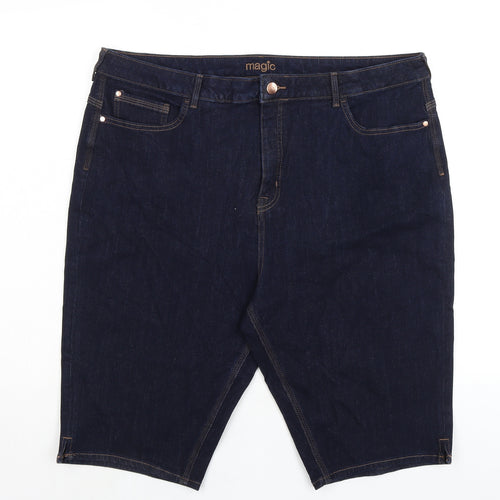 Marks and Spencer Womens Blue Cotton Boyfriend Shorts Size 22 L13 in Regular