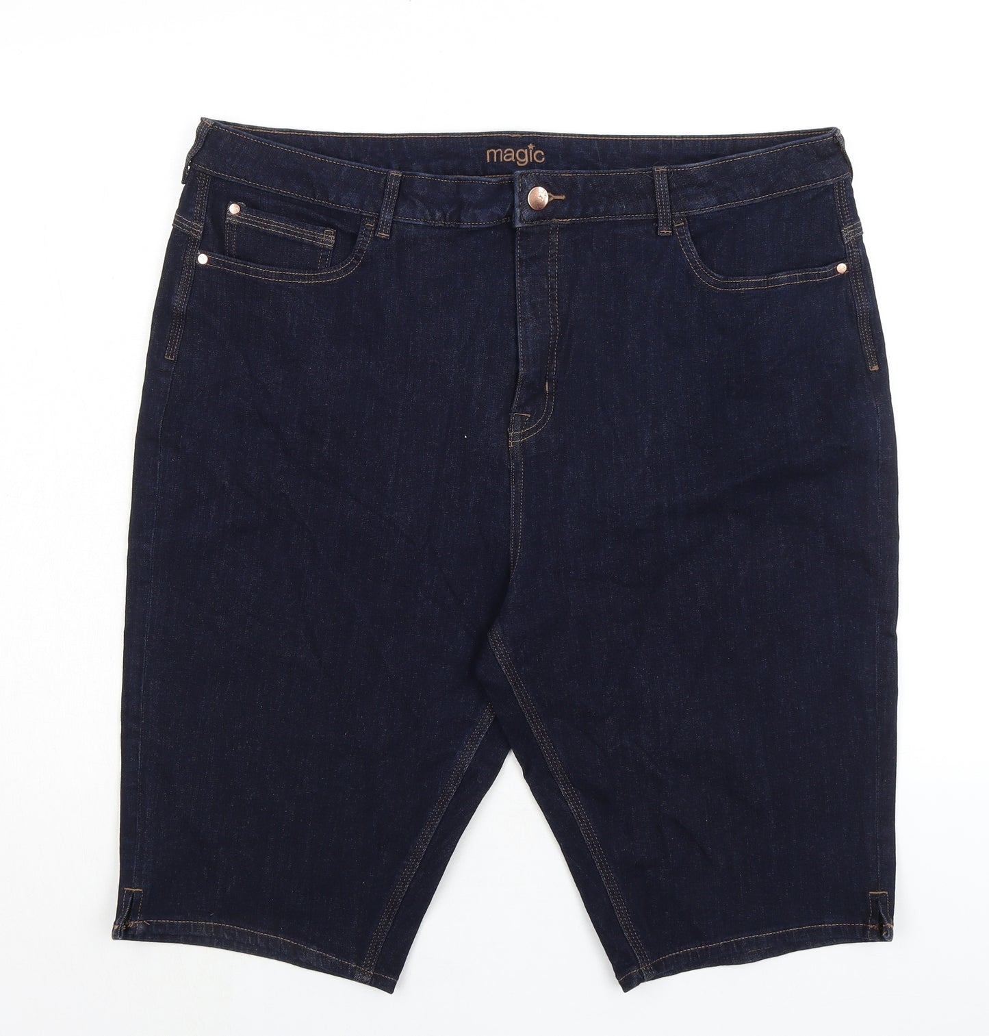 Marks and Spencer Womens Blue Cotton Boyfriend Shorts Size 22 L13 in Regular