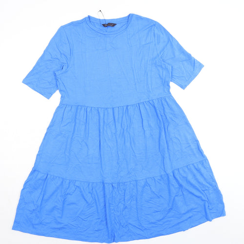 Marks and Spencer Womens Blue Viscose A-Line Size 12 Round Neck Pullover - Smocked