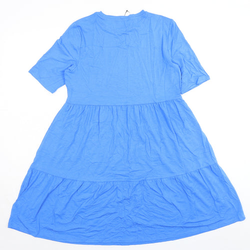 Marks and Spencer Womens Blue Viscose A-Line Size 12 Round Neck Pullover - Smocked