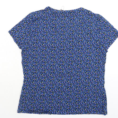 Marks and Spencer Womens Blue Floral Cotton Basic T-Shirt Size 18 Round Neck