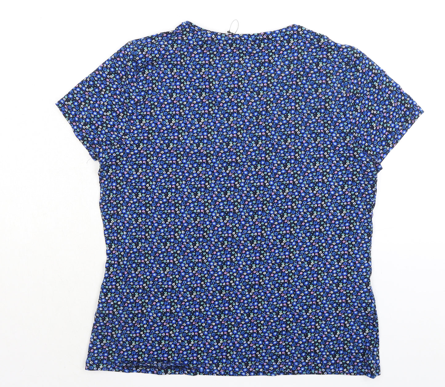 Marks and Spencer Womens Blue Floral Cotton Basic T-Shirt Size 18 Round Neck