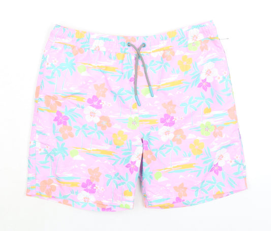 Marks and Spencer Girls Purple Floral 100% Polyester Bermuda Shorts Size 12-13 Years L6 in Regular Tie