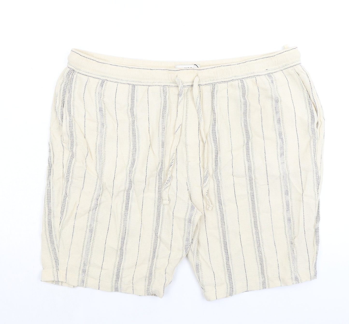 Marks and Spencer Mens Ivory Striped Cotton Sweat Shorts Size 2XL L9 in Regular Drawstring