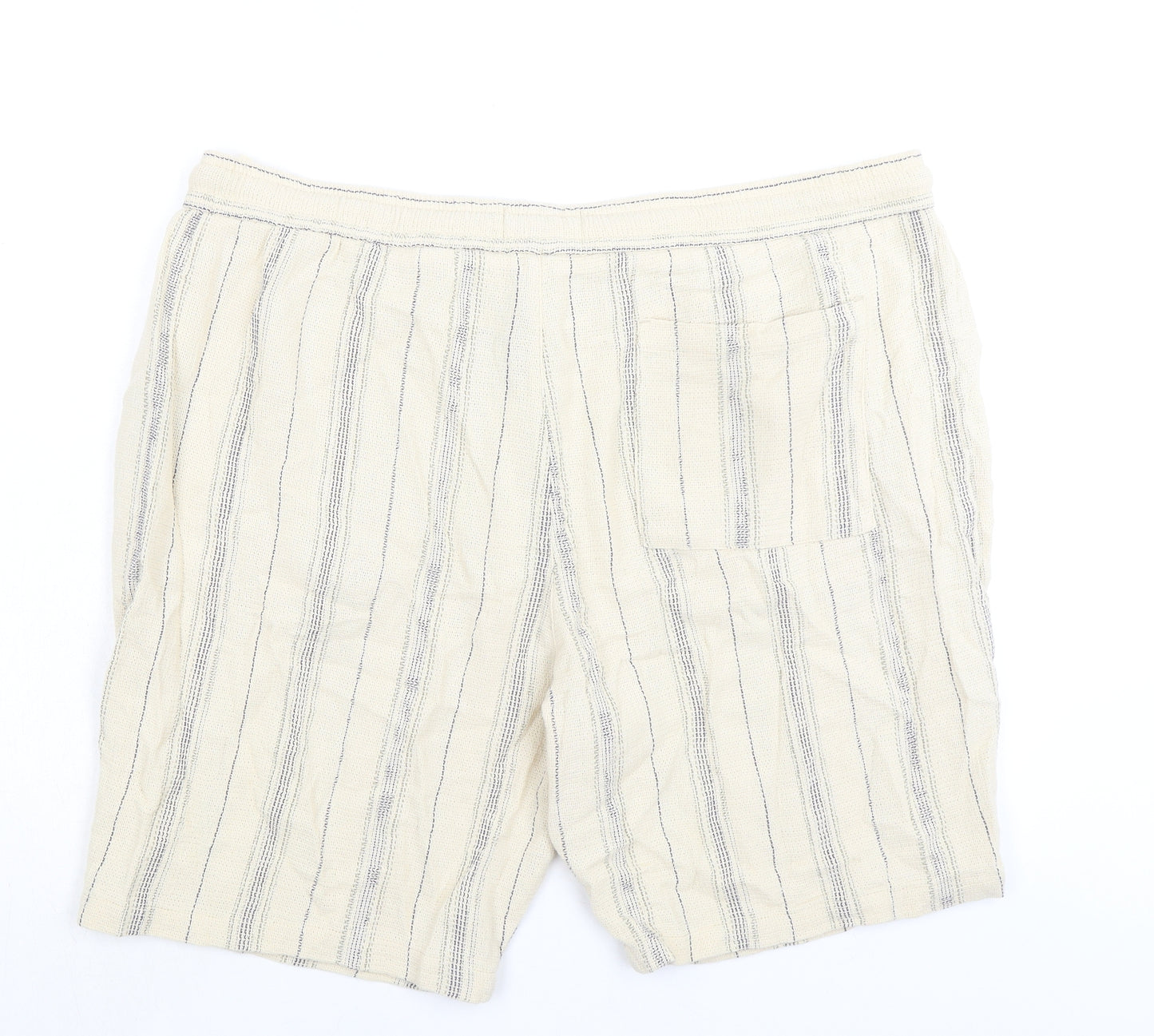 Marks and Spencer Mens Ivory Striped Cotton Sweat Shorts Size 2XL L9 in Regular Drawstring