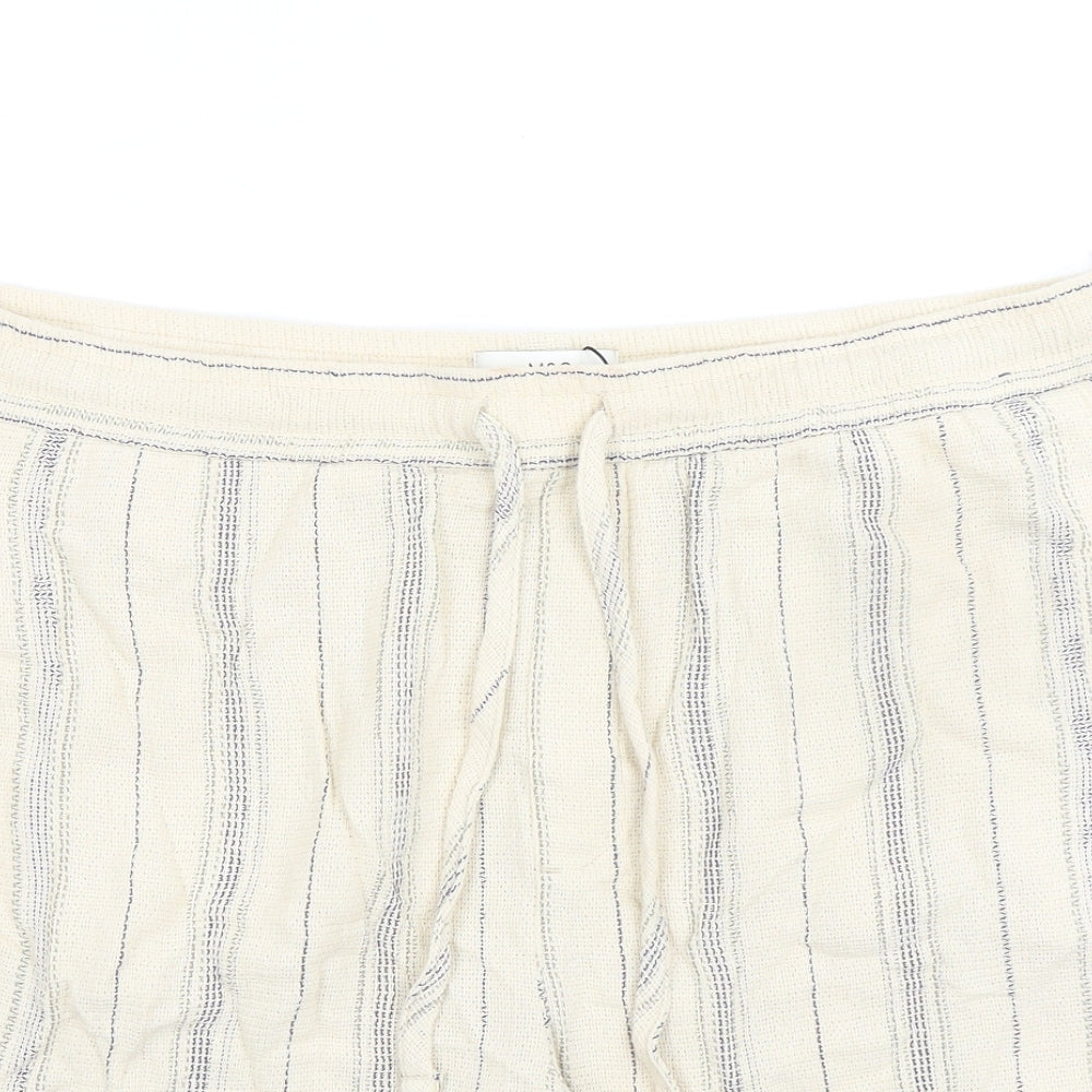 Marks and Spencer Mens Ivory Striped Cotton Sweat Shorts Size 2XL L9 in Regular Drawstring