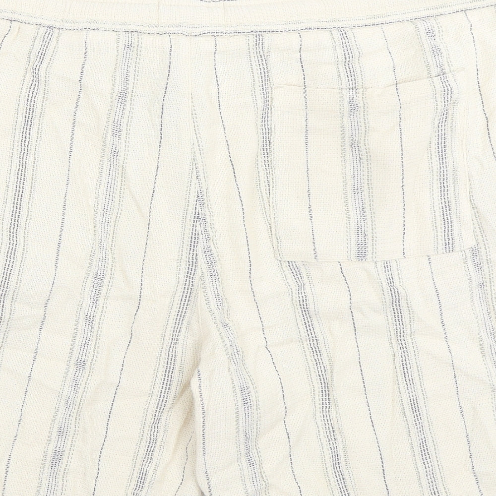 Marks and Spencer Mens Ivory Striped Cotton Sweat Shorts Size 2XL L9 in Regular Drawstring