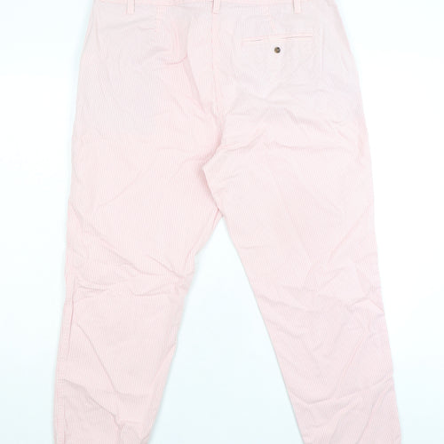 Marks and Spencer Womens Pink Striped Cotton Cropped Trousers Size 18 L27 in Regular Zip - Turn Ups