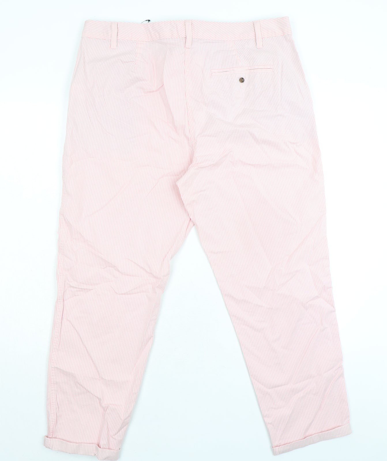Marks and Spencer Womens Pink Striped Cotton Cropped Trousers Size 18 L27 in Regular Zip - Turn Ups