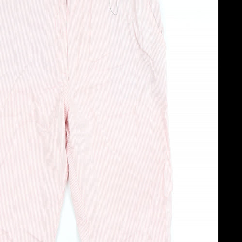 Marks and Spencer Womens Pink Striped Cotton Cropped Trousers Size 18 L27 in Regular Zip - Turn Ups