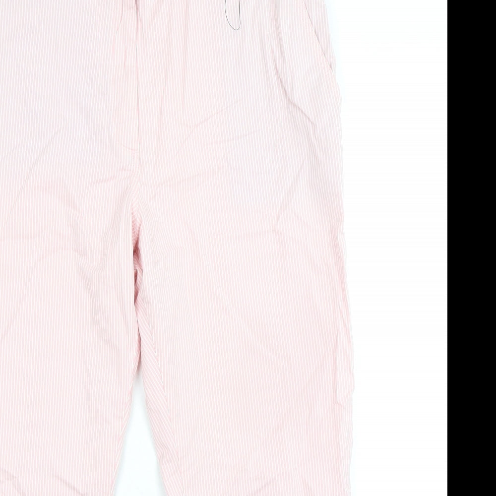 Marks and Spencer Womens Pink Striped Cotton Cropped Trousers Size 18 L27 in Regular Zip - Turn Ups