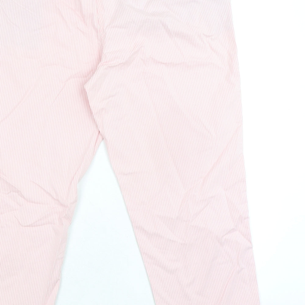 Marks and Spencer Womens Pink Striped Cotton Cropped Trousers Size 18 L27 in Regular Zip - Turn Ups