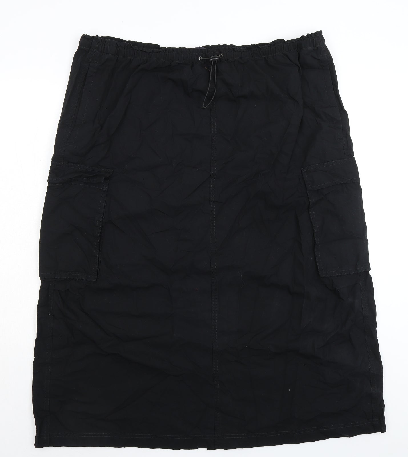 Marks and Spencer Womens Black Cotton A-Line Skirt Size 24 Drawstring - Cargo